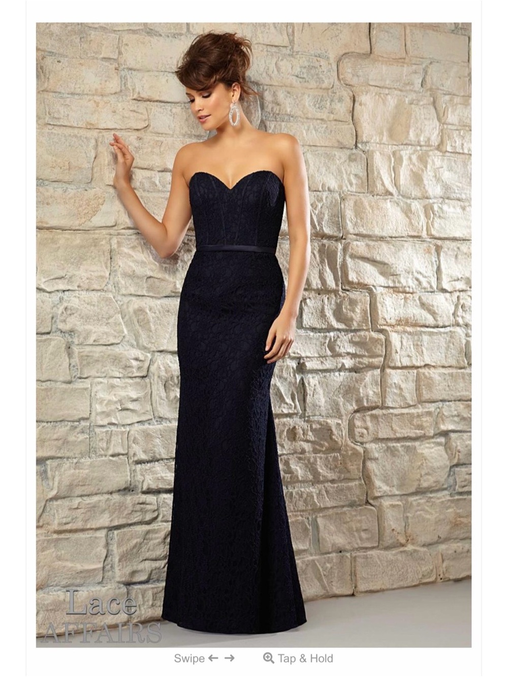 Morilee By Madeline Gardner Lace Affair Strapless Navy Lace Evening Gown
